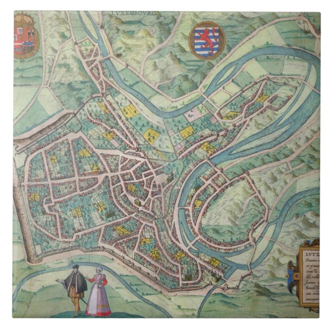 Karta av Luxembourg, från 'Civitates Orbis Kakelplatta (Framsidan)
