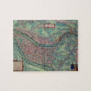Karta av Lyon, från "Civitates Orbis Terrarum" vi Pussel