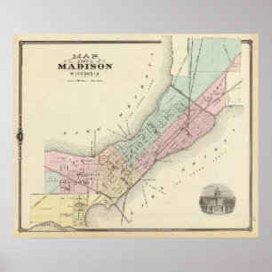 Karta av Madison, Wisconsin Poster