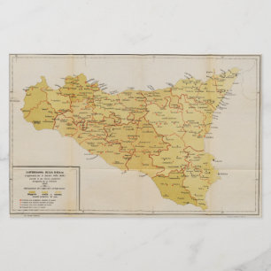 Karta av maffiaaktivitet i den Sicily italien 1900 Brevpapper