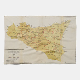 Karta av maffiaaktivitet i den Sicily italien 1900 Kökshandduk
