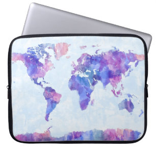 Karta av målningen för världskartavattenfärg laptop sleeve