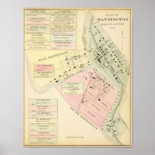 Karta av Mannington, West Virginia Poster