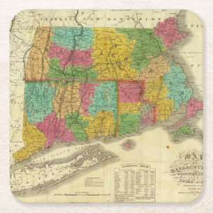 Karta av Massachusetts och Connecticut Underlägg Papper Kvadrat