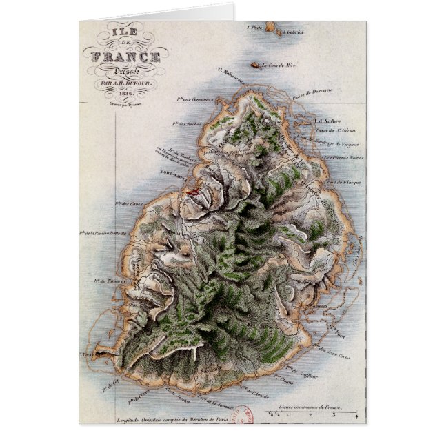 Karta av Mauritius, illustration 'Paul et Virginie Hälsningskort (Framsidan)