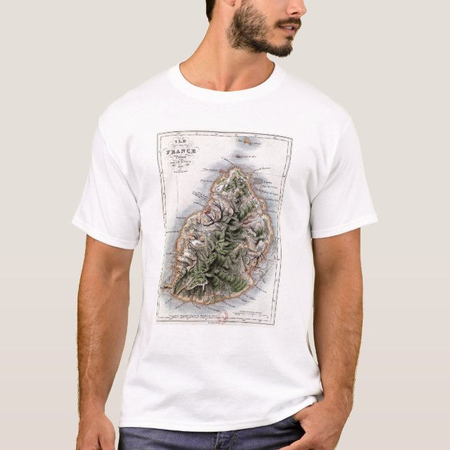 Karta av Mauritius, illustration 'Paul et Virginie Tee Shirt (Framsida)