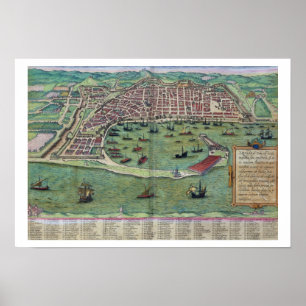 Karta av Messina, från "Civitates Orbis Terrarum" Poster
