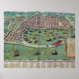 Karta av Messina, från "Civitates Orbis Terrarum" Poster