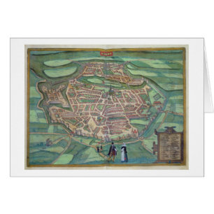 Karta av Metz, från "Civitates Orbis Terrarum" vi Hälsningskort