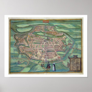 Karta av Metz, från "Civitates Orbis Terrarum" vi Poster
