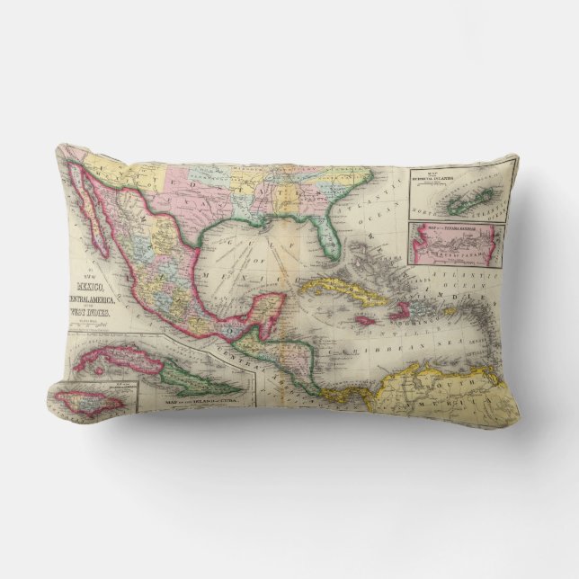 Karta av Mexico, Central America Lumbarkudde (Framsida)