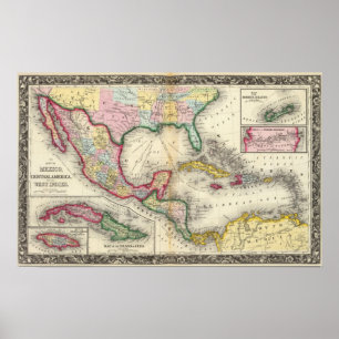 Karta av Mexico, Central America Poster