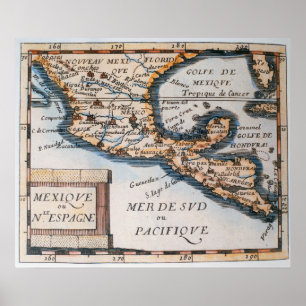 Karta av Mexico eller nya Spanien 1625 Poster