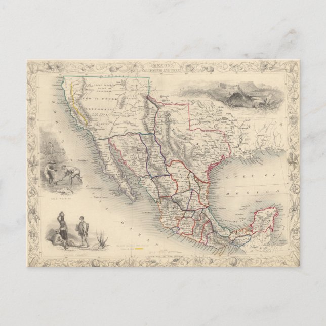 Karta av Mexico, Kalifornien och Texas Vykort (Framsida)