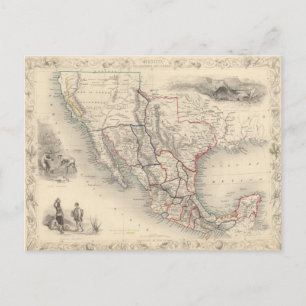 Karta av Mexico, Kalifornien och Texas Vykort