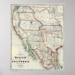 Karta av Mexico & Kalifornien Poster