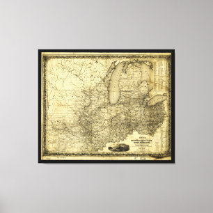 Karta av Midwesten United States (c 1840) Canvastryck