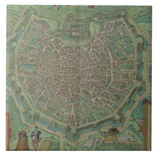 Karta av Milan, från "Civitates Orbis Terrarum" Kakelplatta