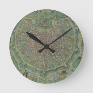 Karta av Milan, från "Civitates Orbis Terrarum" Rund Klocka