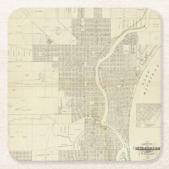Karta av Milwaukee Underlägg Papper Kvadrat (Framsidan)