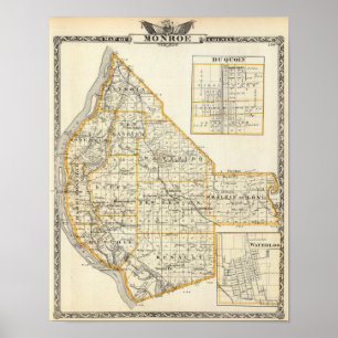 Karta av Monroe County, DuQuoin och Waterloo Poster