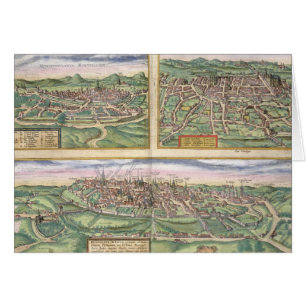 Karta av Montpellier, Tours och Poitiers, från Hälsningskort
