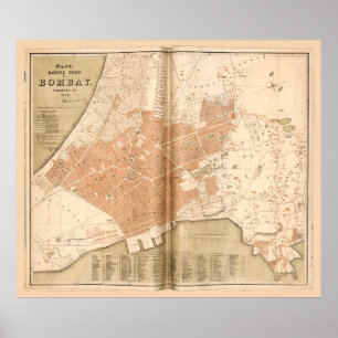 Karta av Mumbai (Bombay), Indien (1855) Poster