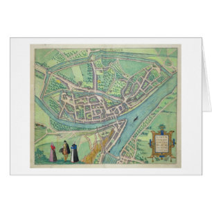 Karta av Namur, från "Civitates Orbis Terrarum" Hälsningskort