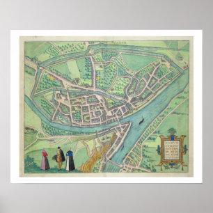 Karta av Namur, från "Civitates Orbis Terrarum" Poster
