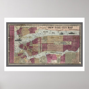 Karta av New York City (1857) Poster
