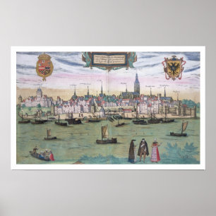 Karta av Nijmegen, från "Civitates Orbis Terrarum" Poster