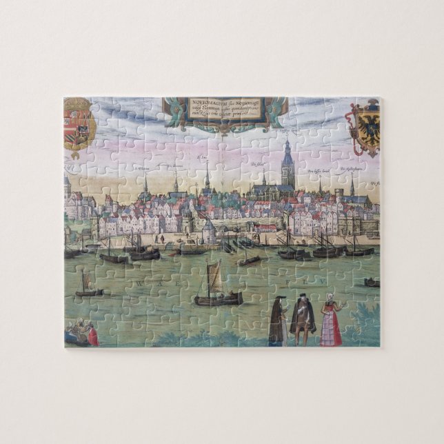 Karta av Nijmegen, från "Civitates Orbis Terrarum" Pussel (Horisontell)