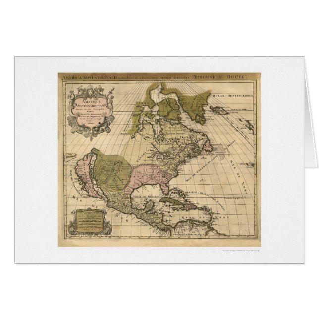 Karta av Nordamerika av Alexis Hubert Jaillot 1694 Hälsningskort (Framsidan Horizontal)