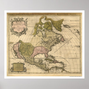 Karta av Nordamerika av Alexis Hubert Jaillot 1694 Poster