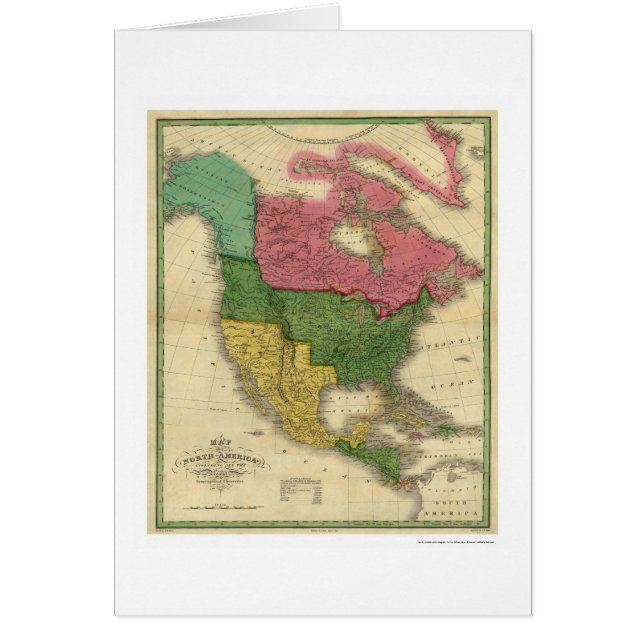 Karta av Nordamerika av D.H. Vance 1826 Hälsningskort (Framsidan)