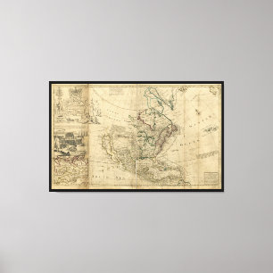 Karta av Nordamerika av den Herman mollen (1715) Canvastryck