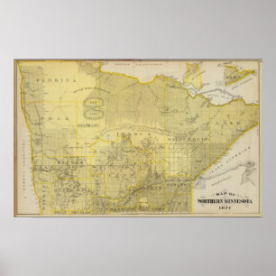 Karta av nordliga Minnesota, 1874 Poster