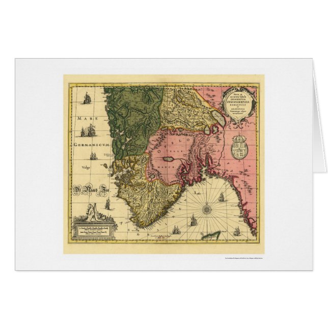 Karta av norgen vid Jan Jansson 1650 Hälsningskort (Framsidan Horizontal)