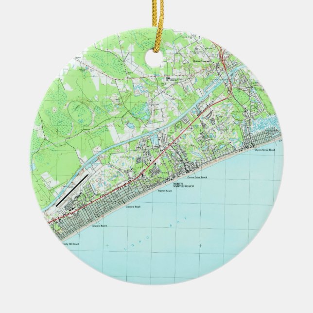 Karta av norr Myrtle Beach South Carolina (1990) Julgransprydnad Keramik (Framsidan)