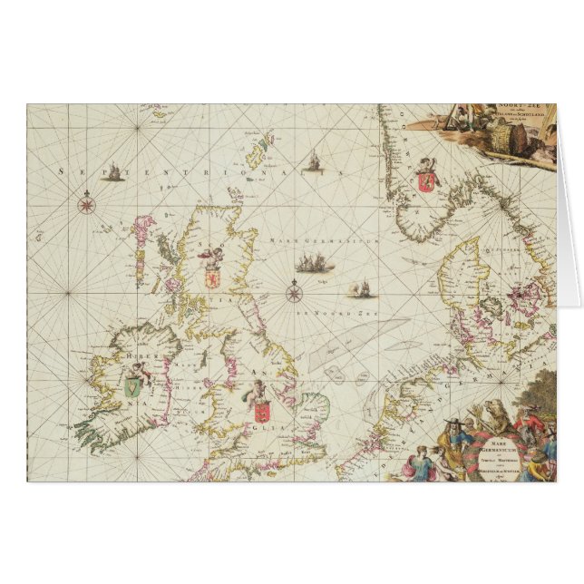 Karta av norrhavet, c.1675 hälsningskort (Framsidan Horizontal)