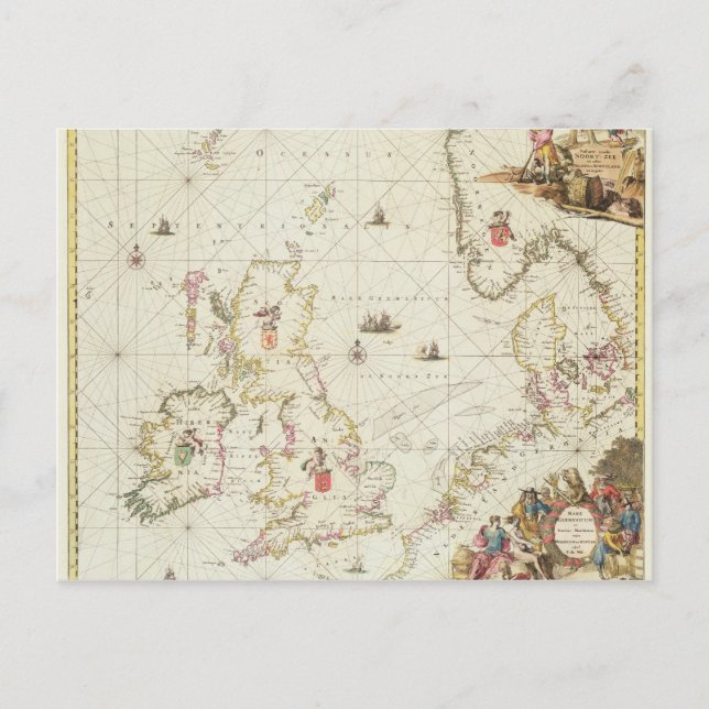 Karta av norrhavet, c.1675 vykort (Framsida)