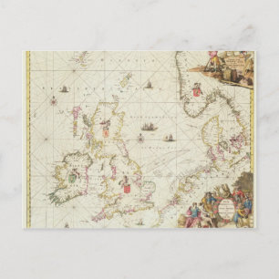 Karta av norrhavet, c.1675 vykort