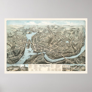 Karta av Norwich, CT från 1876 Poster