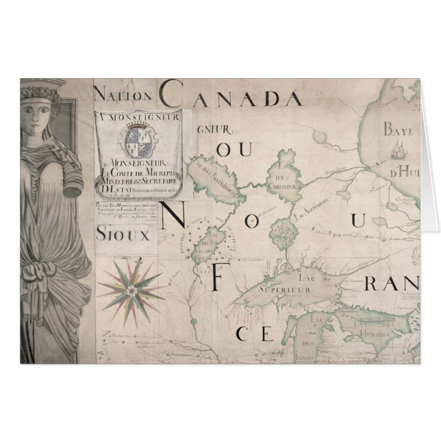Karta av Nouvelle-Frankriken 1699 Hälsningskort (Framsidan Horizontal)