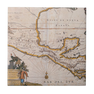 Karta av nya Spanien New Galicia & Guatemala, Kakelplatta