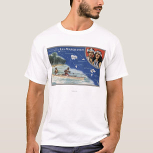 Karta av öarna, infödingar i en kanot tee shirt
