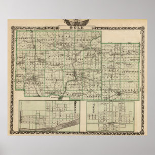 Karta av Ogle County, Polo och Oregon Poster