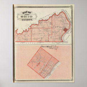 Karta av Ohio County med staden av resningsolen Poster