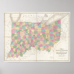 Karta av Ohio och Indiana Poster