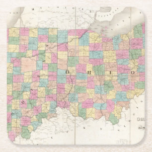 Karta av Ohio och Indiana Underlägg Papper Kvadrat